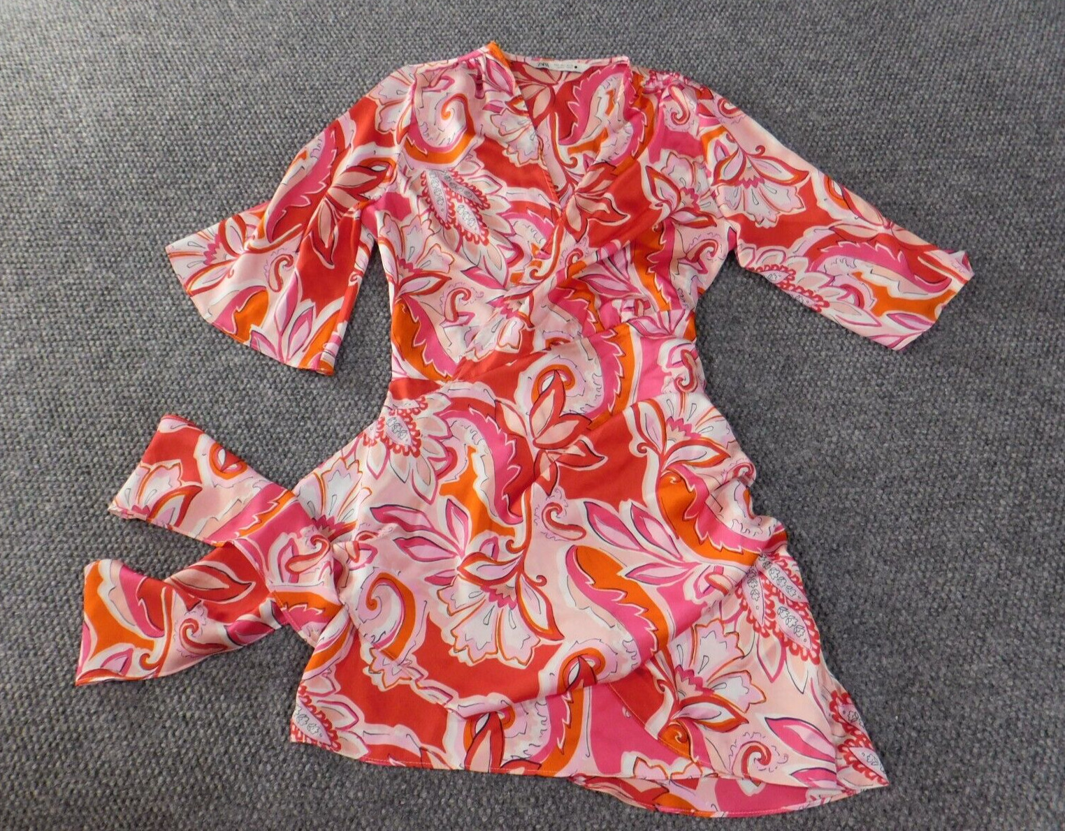 Zara top small red pullover floral argyle womens wrap blouse polyester oriental