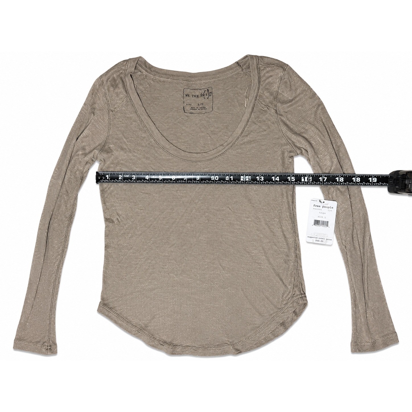Free People We The Free Taupe Long Sleeve Scoop Neck Ribbed Top Large boho