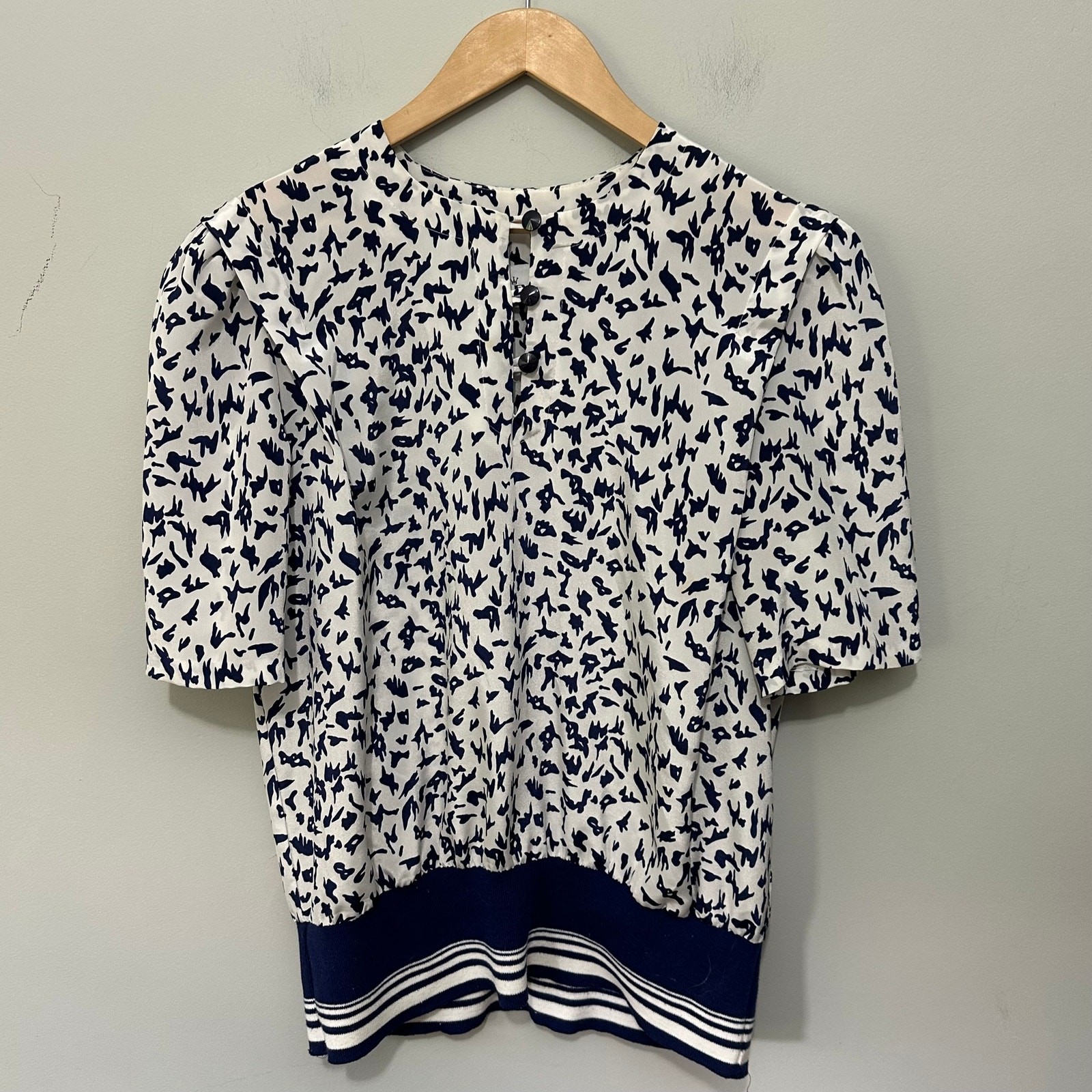 Vintage Evanna Womens Blouse *XL Blue Abstract Print Retro 80s Secretary Chic