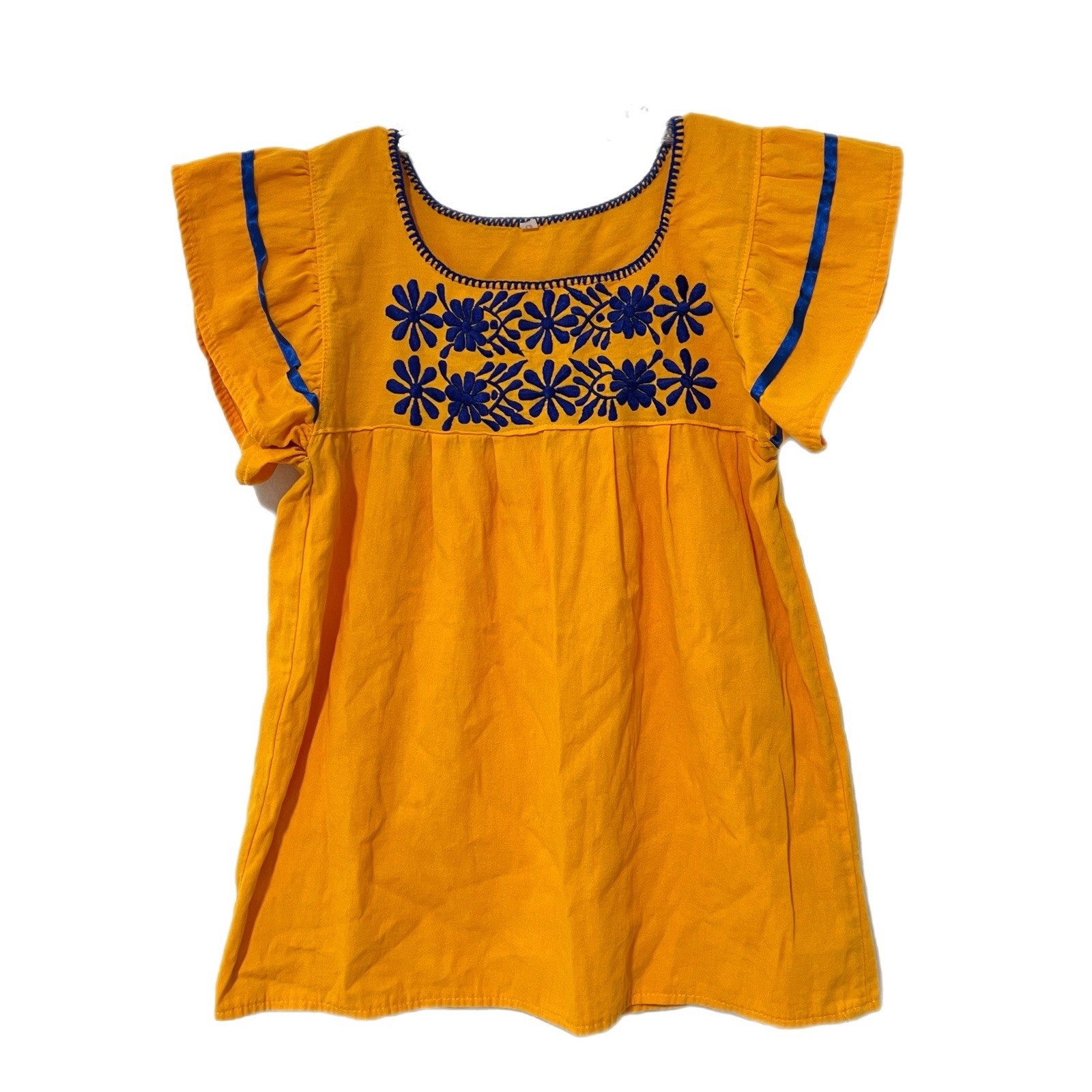 Handmade Embroidered Boho Mexican Folk Top Large Yellow Colorful Festival