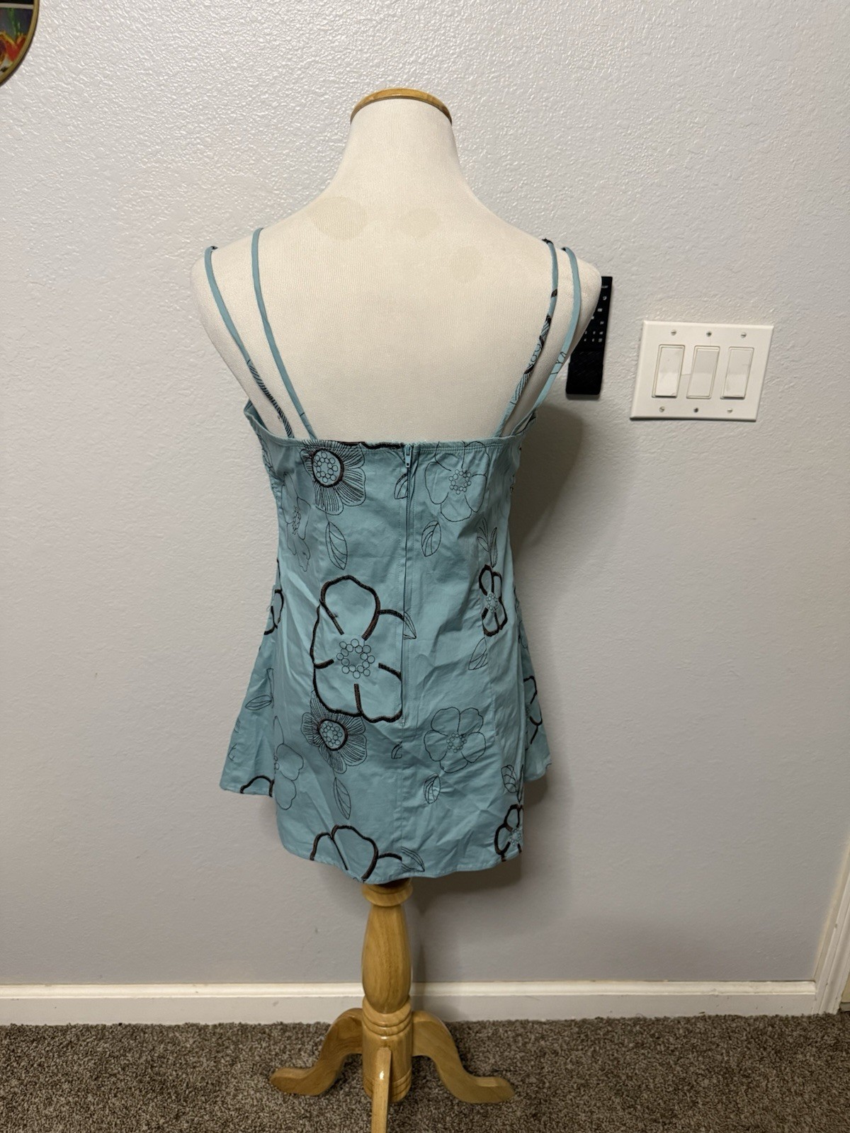 464-Studio Y Women’s Blue Floral Sweetheart Spaghetti Strap Camisole Top XL