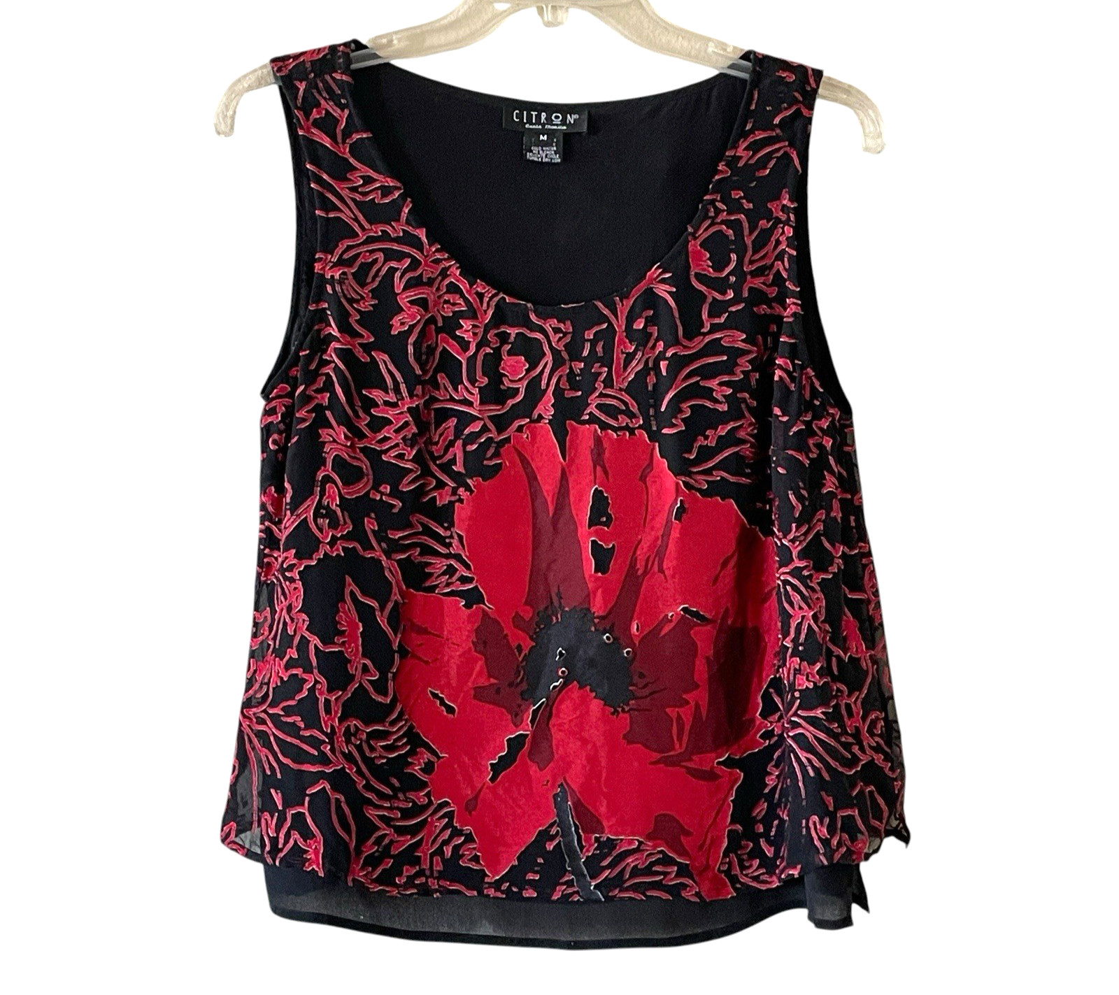 CITRON SANTA MONICA Size Medium Red Black Silk Layered Tunic Sleeveless Tank Top