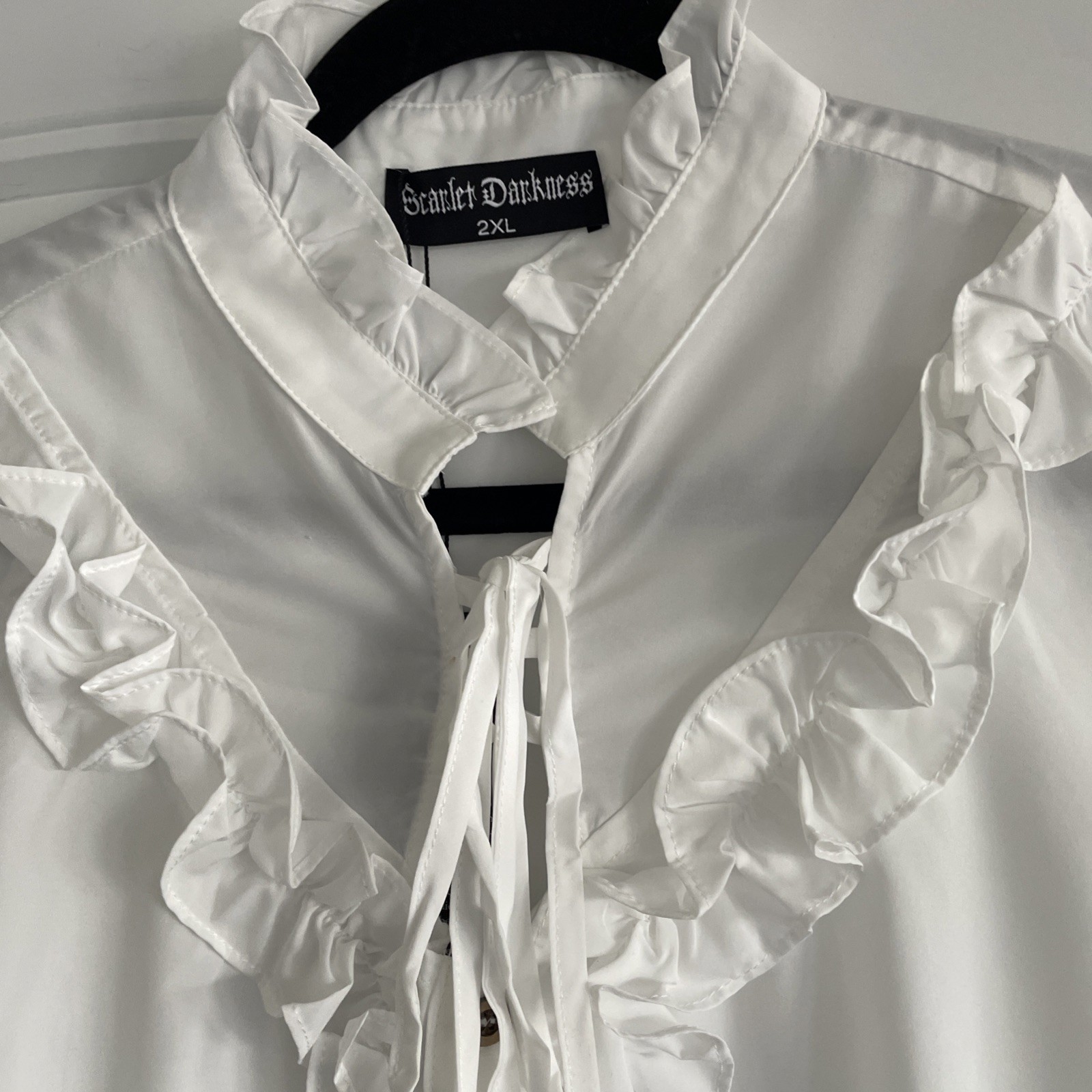 Scarlet Darkness Victorian Femme Ruffle Blouse with Stand Collar Sz 2XL White