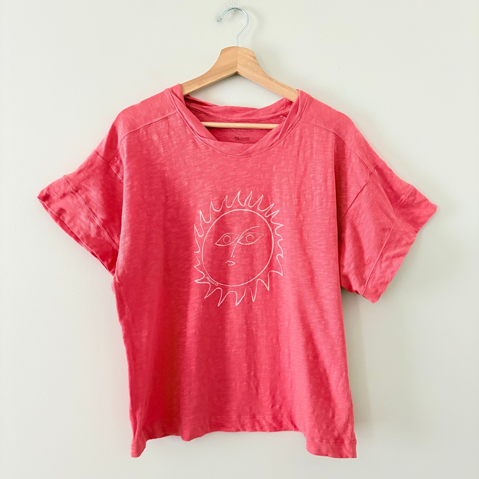 Anthropologie T-Shirt Marcello Velho Sun Graphic Small Pink Boho Slub Cotton Tee