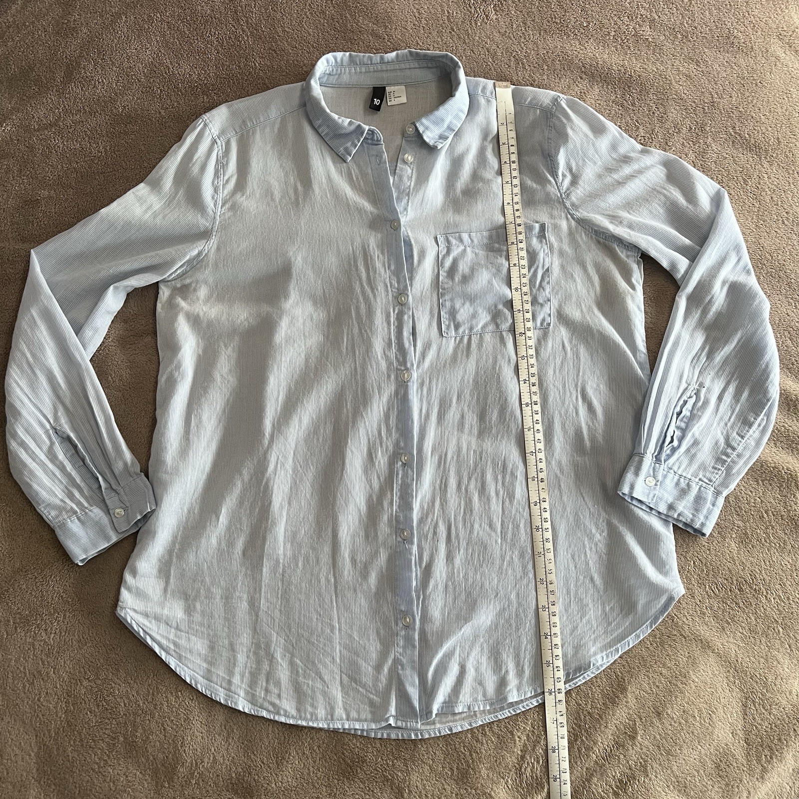 H&M Divided Light Blue Stripe Cotton Long Sleeve Shirt in UK 10 *exc cond*