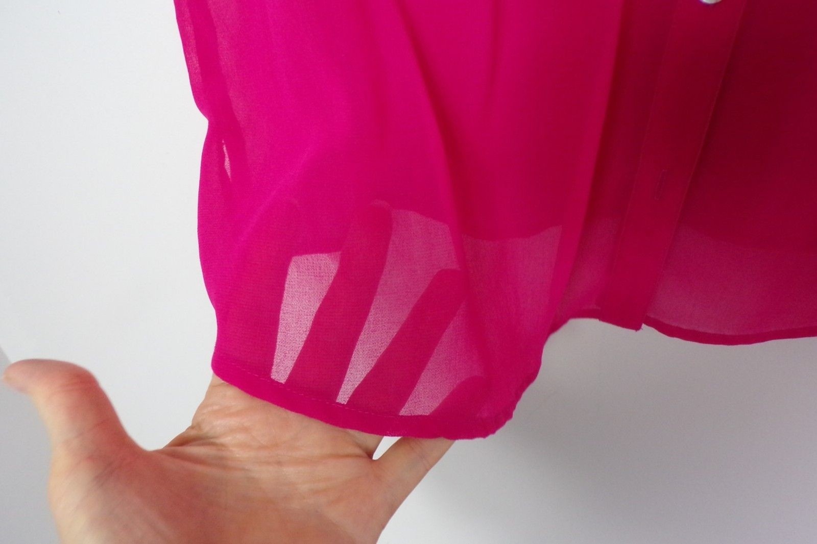 Womens Sz L Travel Elements Bright Fuchsia Hot Pink Semi Sheer Top Blouse Shirt