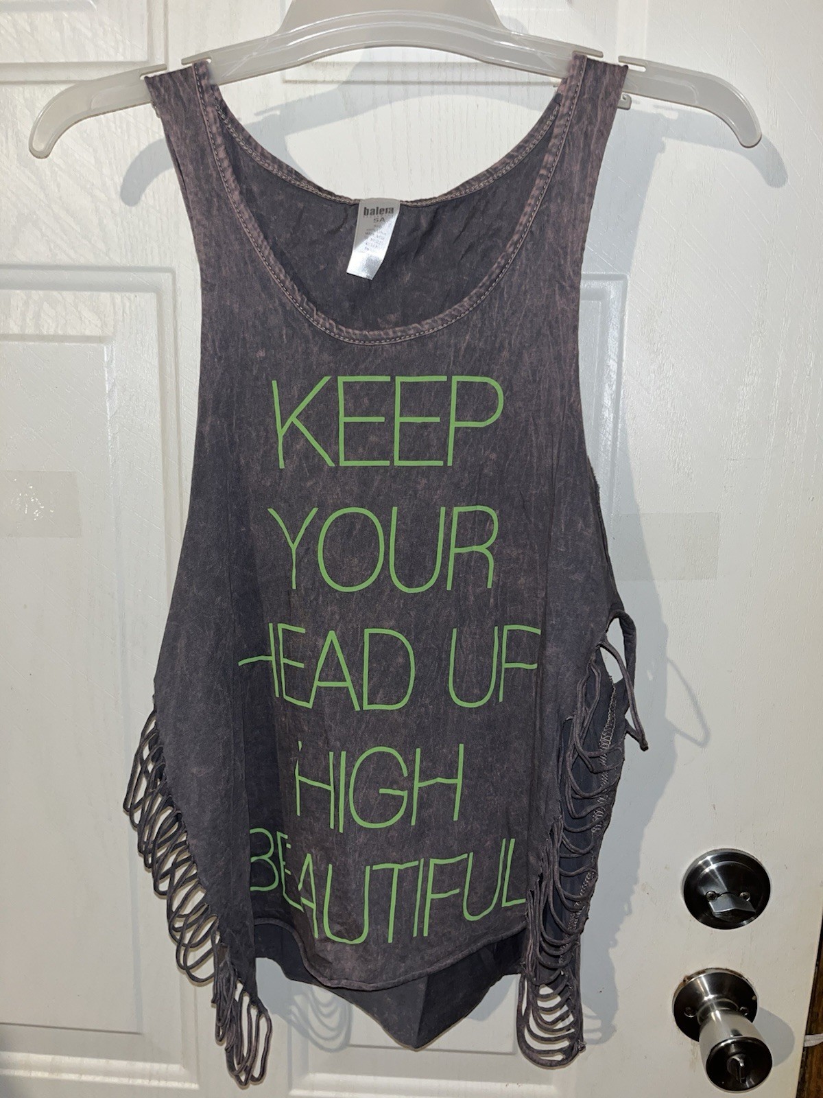 Balera Womens Ladder Rip Detail Acid Wash Charcoal Gray Dance Tank S