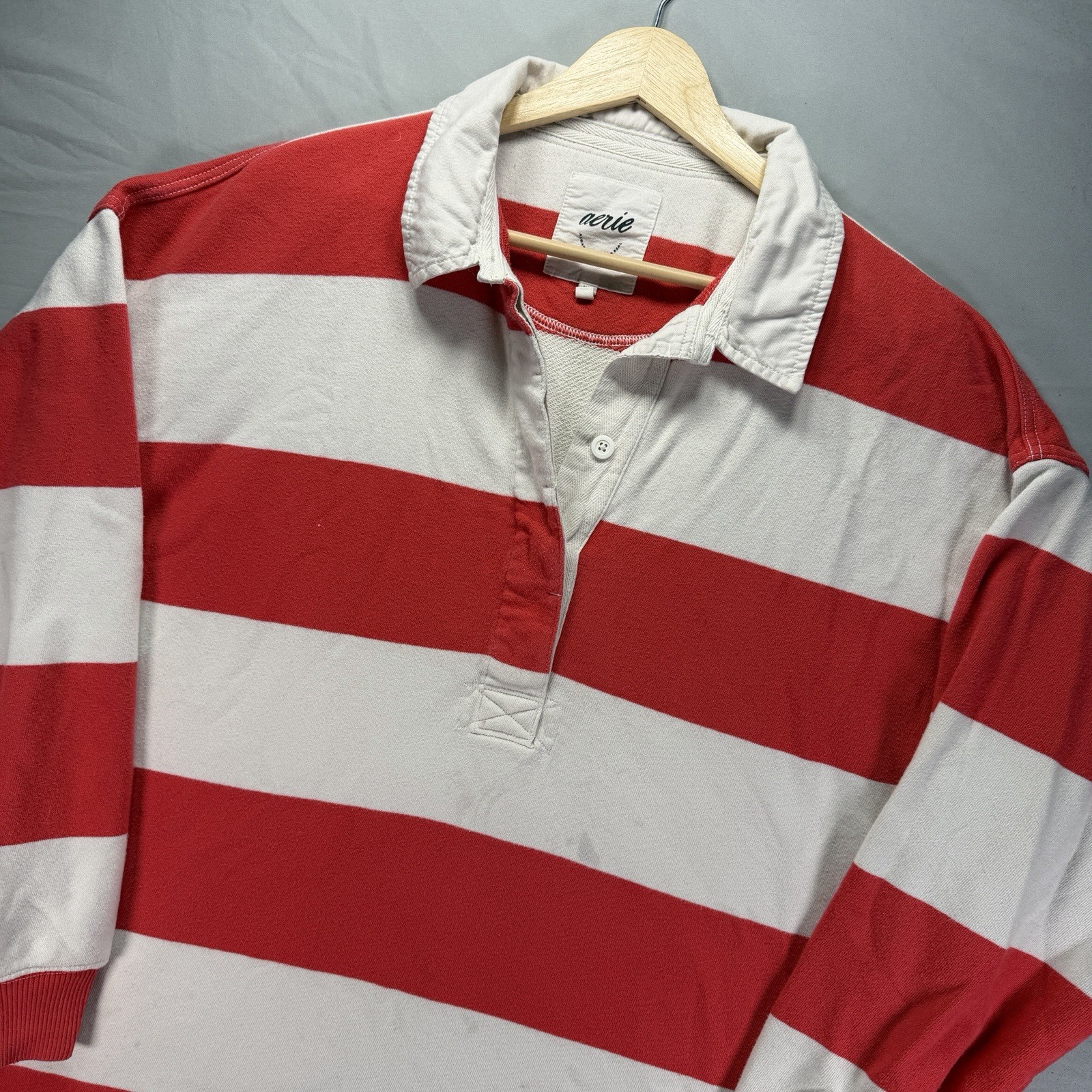 Aerie Rugby Polo Shirt Womens Medium Oversized Striped Navy Red White Retro