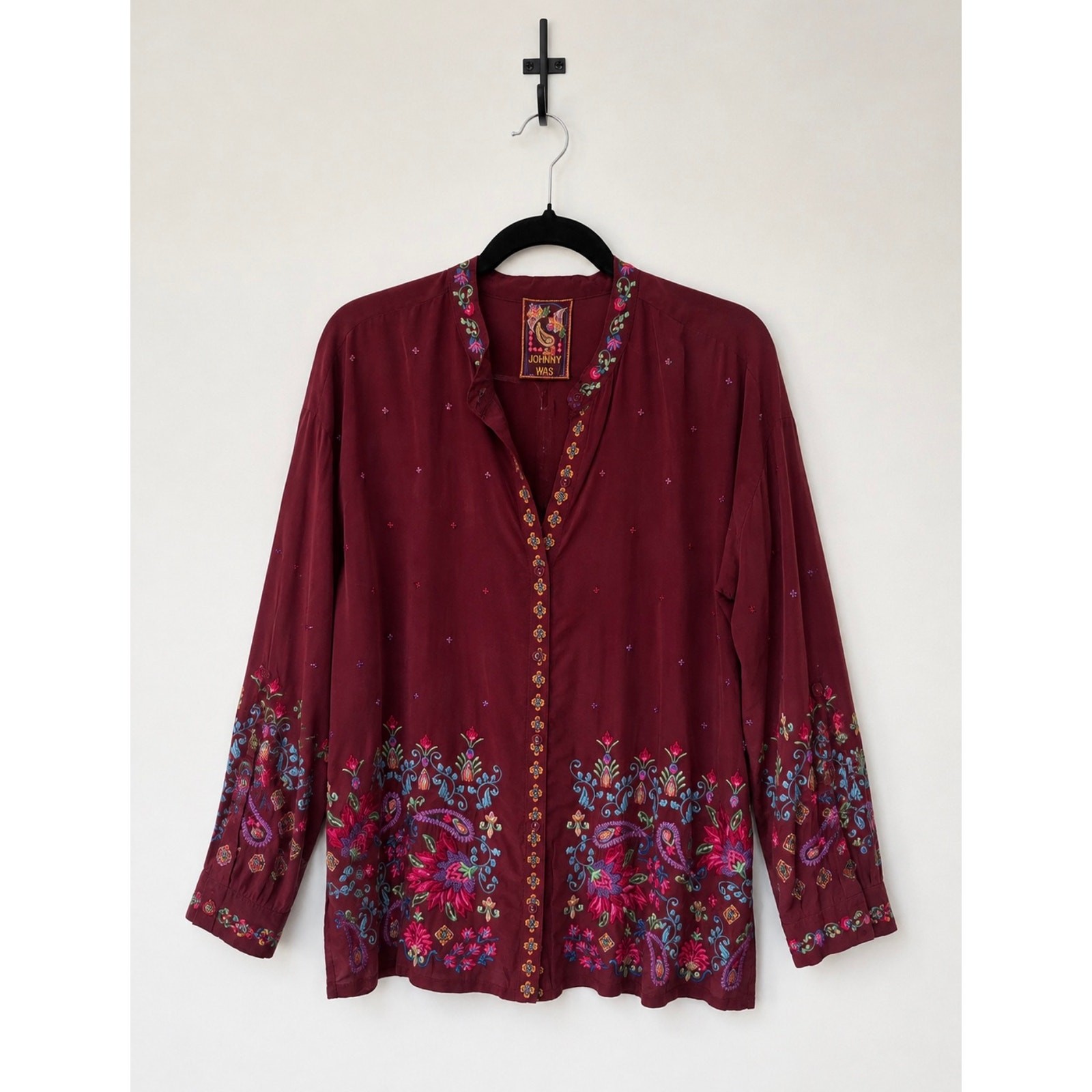 JOHNNY WAS The Audrey Mandarin Collar Shirt NWT Size S
