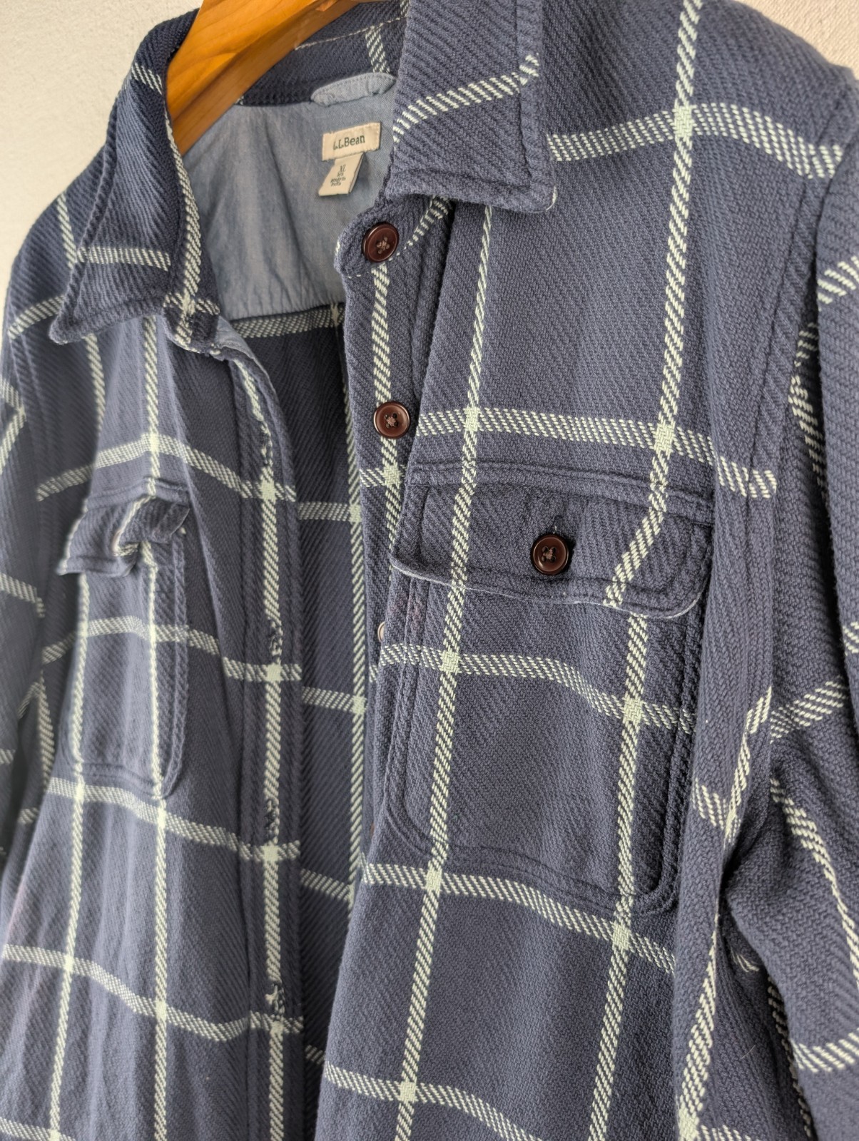 L.L.Bean 1912 Overshirt Jacket Womens XL Extra Large Blue Plaid Cotton Shacket