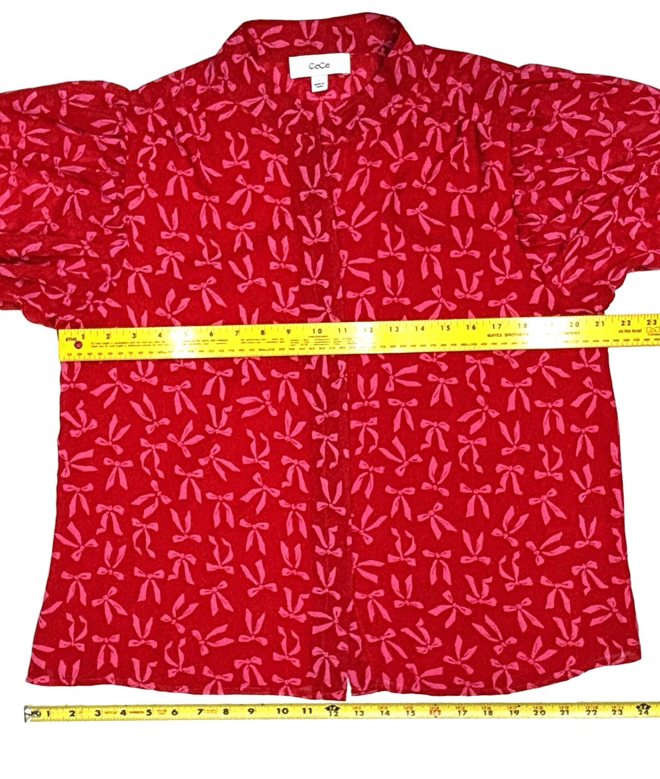 NEW CeCe Women’s Size L Scarlet Red S/S Button Up Blouse with Interlining
