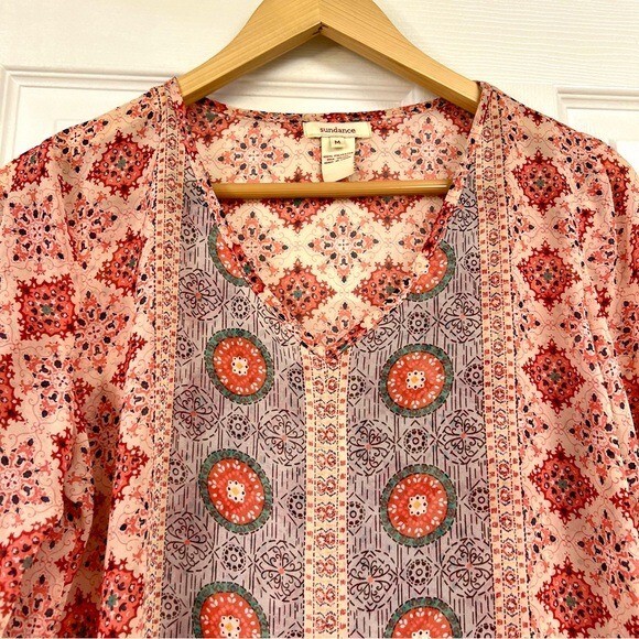 Sundance Gypsy Print Romantic Flowy Medallion Women’s Blouse Top Size M boho