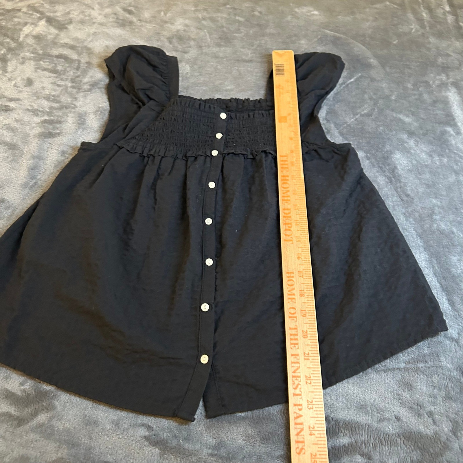 Old Navy Black Button Up Smocked Top Ruffle Sleeve Square Neckline Womens Small