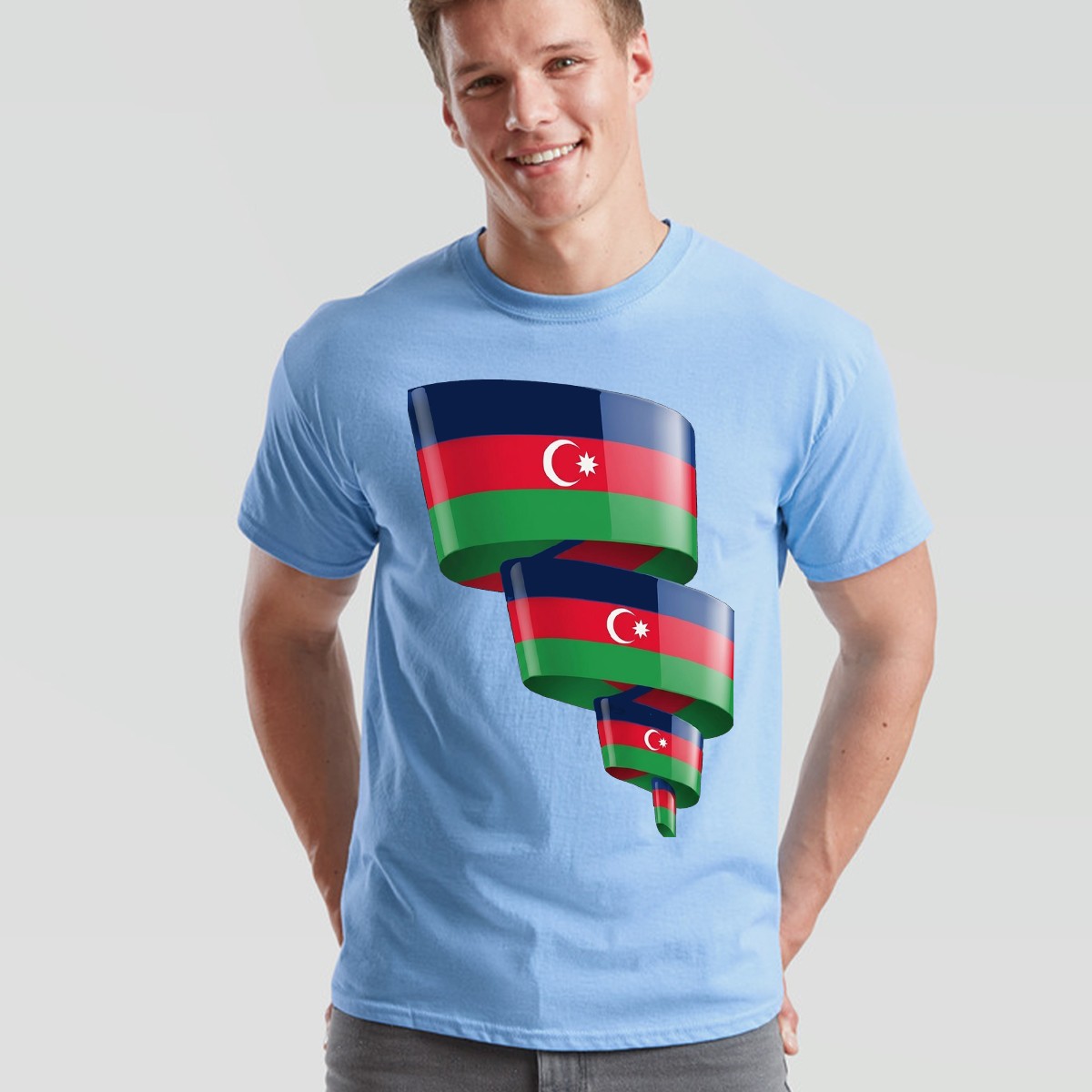 Curled Azerbaijan Unisex Football T Shirt Flag Azerbaijani Day Mens Womens Tee