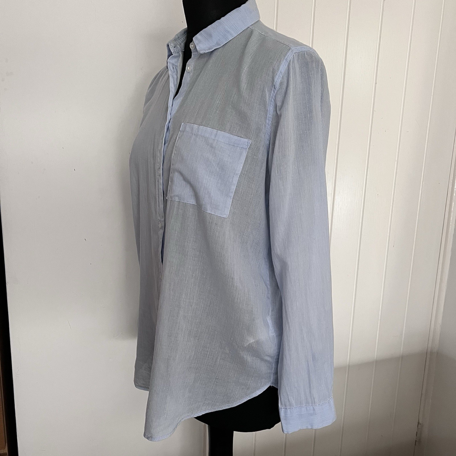 H&M Divided Light Blue Stripe Cotton Long Sleeve Shirt in UK 10 *exc cond*