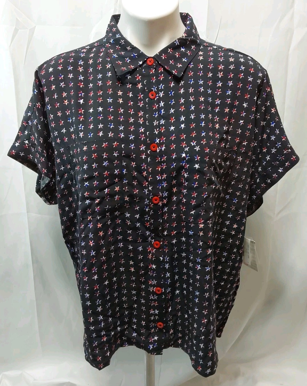 LuLaRoe Amy Small Black/Multicolor Oversized Cropped Button-Up Shirt #L176