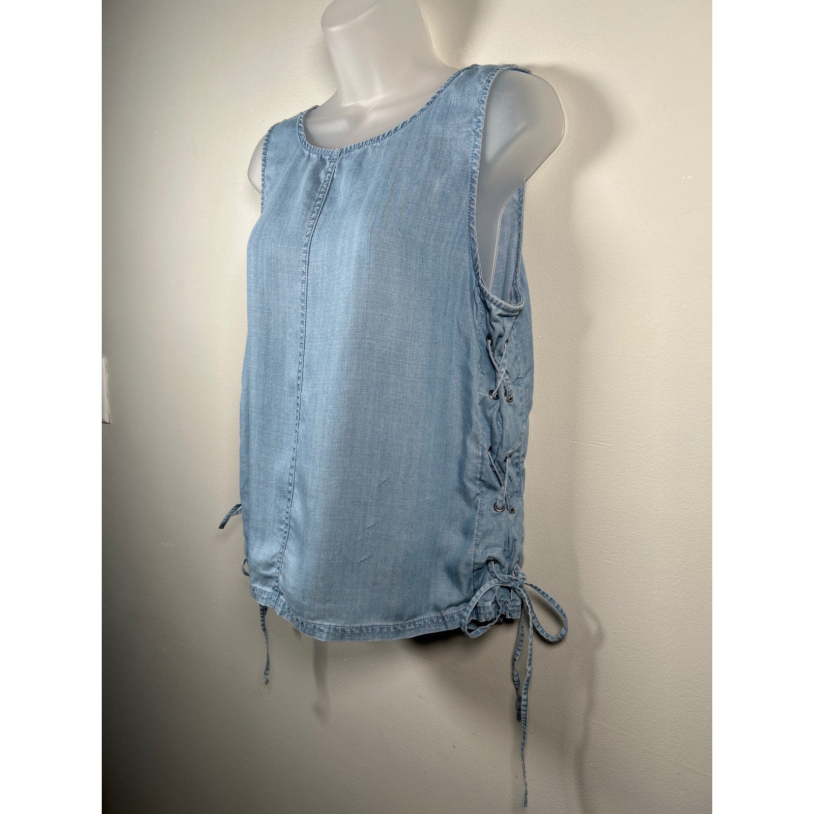 Vince Camuto Womens Top Blue Tencel Lace Up Side Tie Sleeveless Boho Small