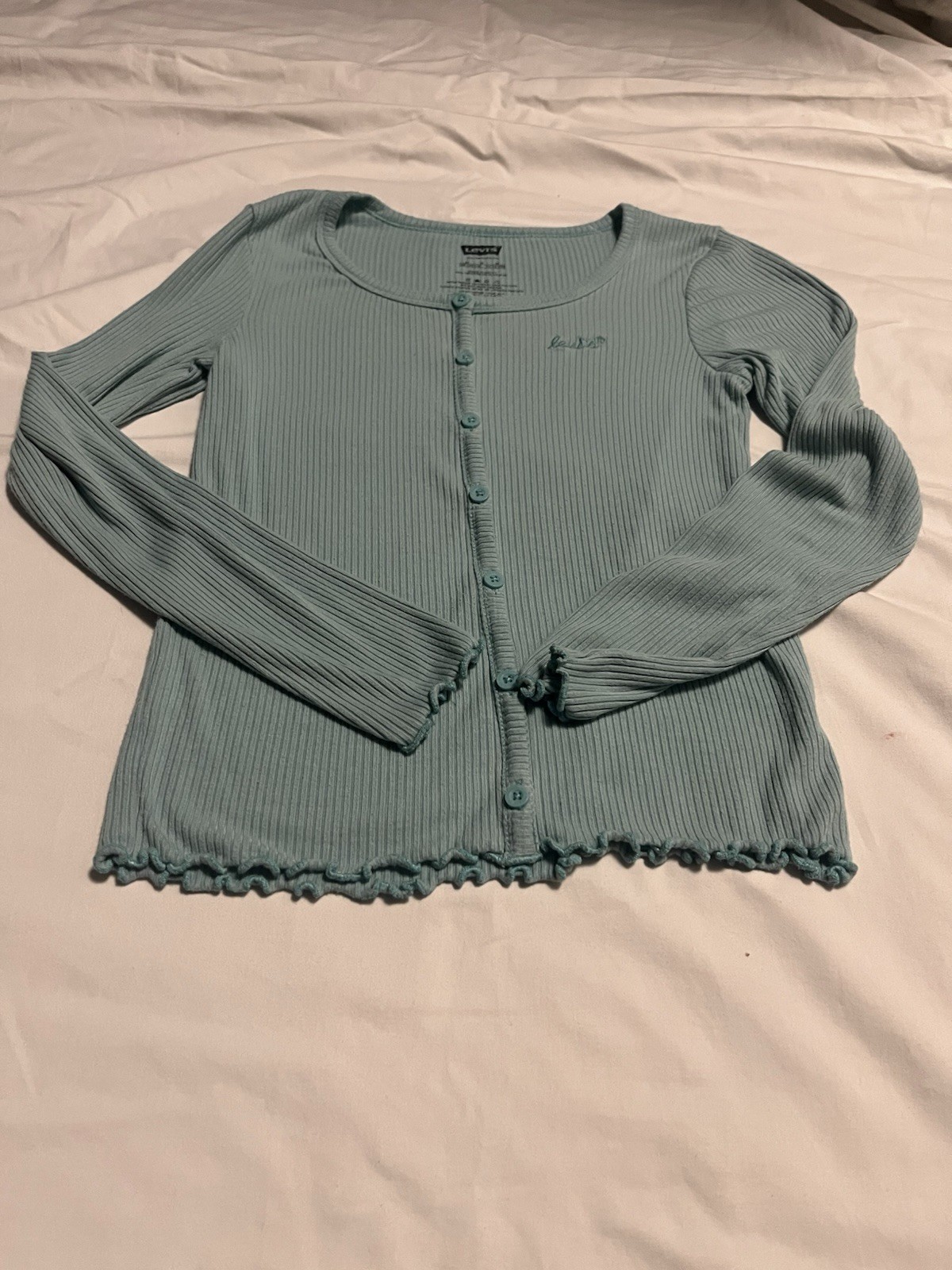 Levi’s Women’s Blue Solid Knit Button Front Scoop Neck Stretch Top, Size M