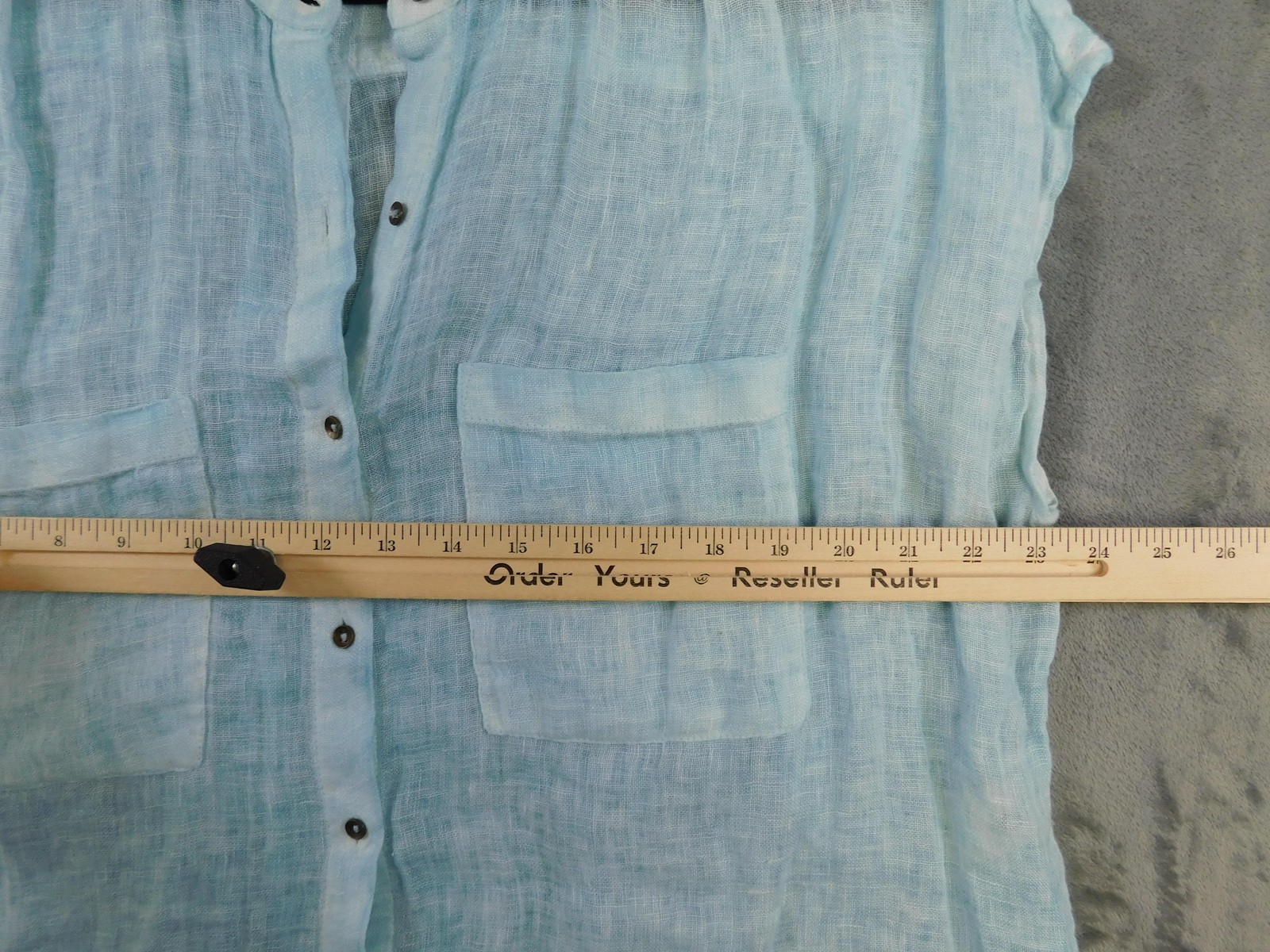 Holding Horses Shirt Womens Medium Blue 100% Linen Button Front Tunic High Low