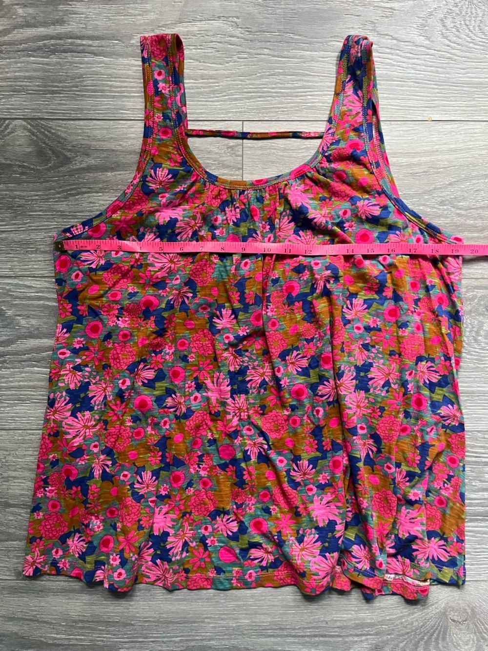 Natural Life Pink Blue Scoop Neck Floral Relaxed Fit 100% Cotton Tank Size M