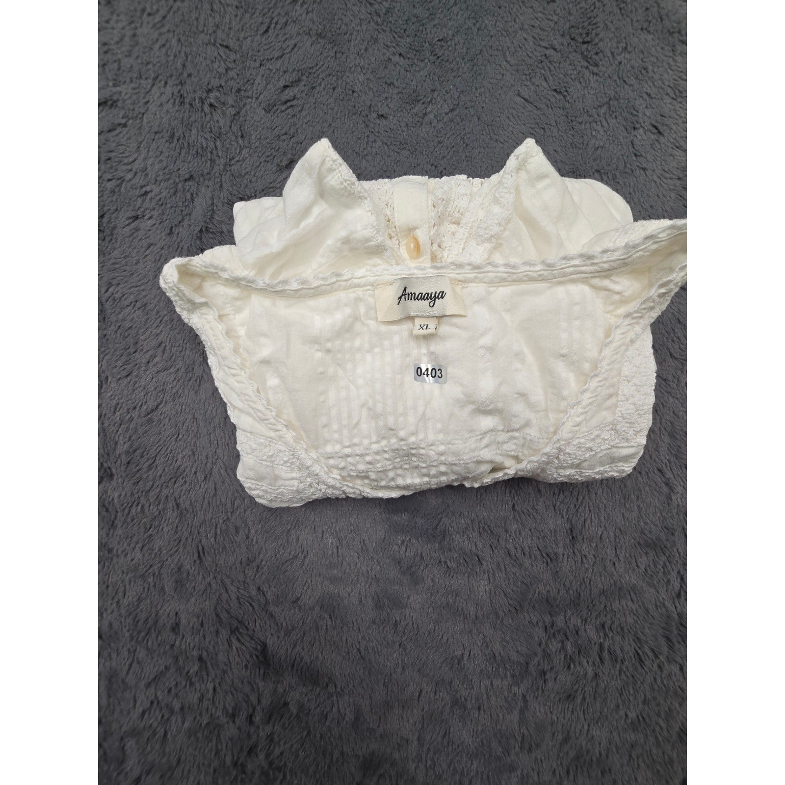 Amaaya White Ruffle Crochet Lace Sleeveless Button Down Top XL Boho Cotton