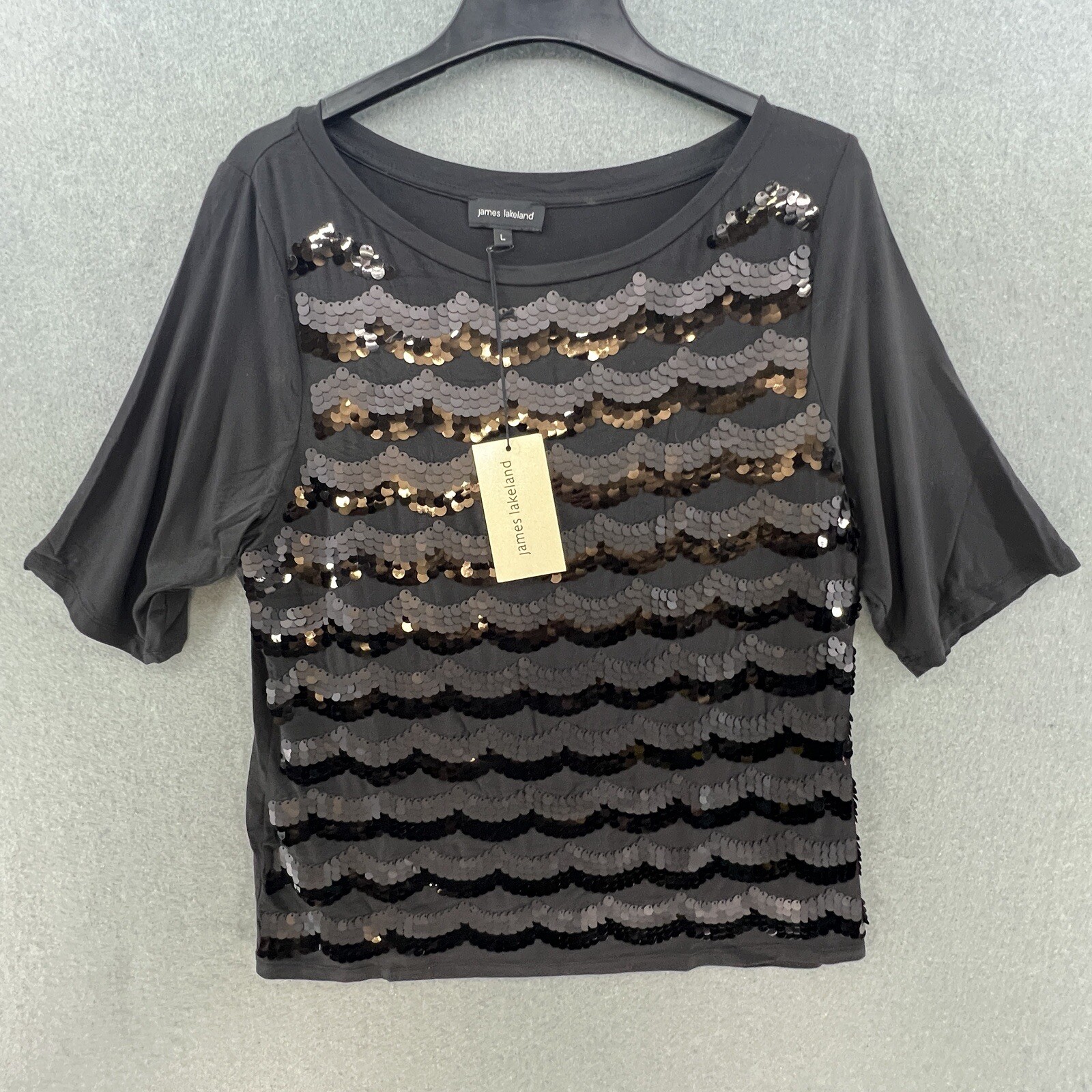 James Lakeland Top Size L Women’s Black Sequin Party Evening Occasion New