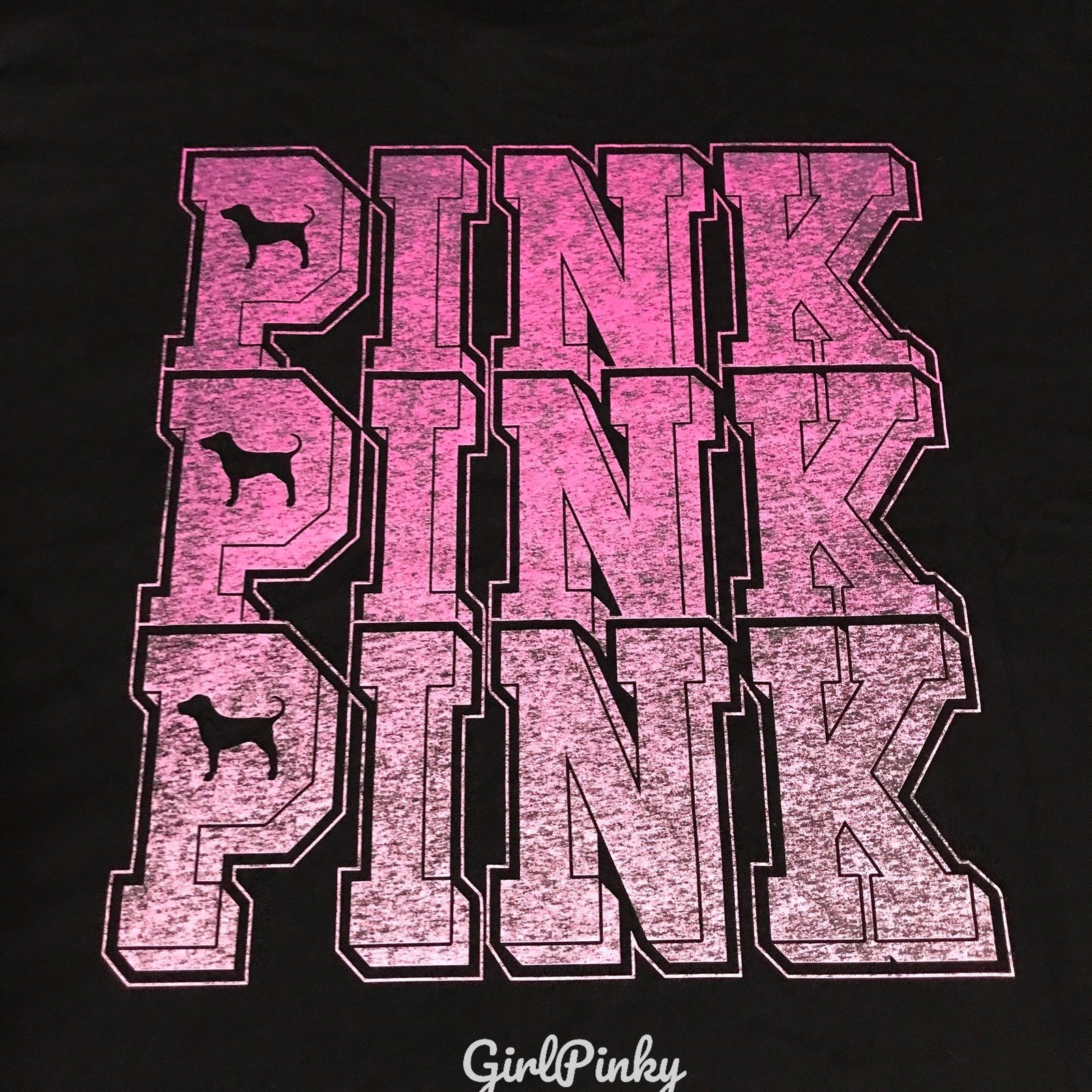 VS PINK BLACK FRIDAY SS CAMPUS COTTON TEE IN BLACK PINK & MINI DOG LOGO LARGE