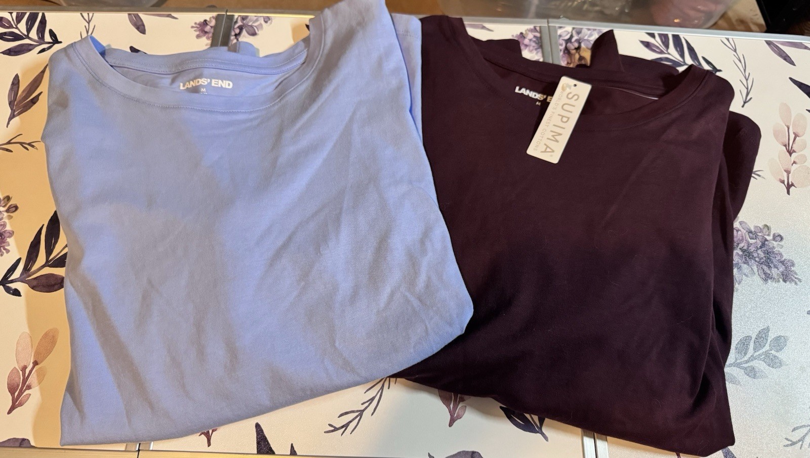 NEW! Lands’ End Women’s~ Sz Med ~Supima Cotton Long Sleeve Crew Neck Lot Of 2