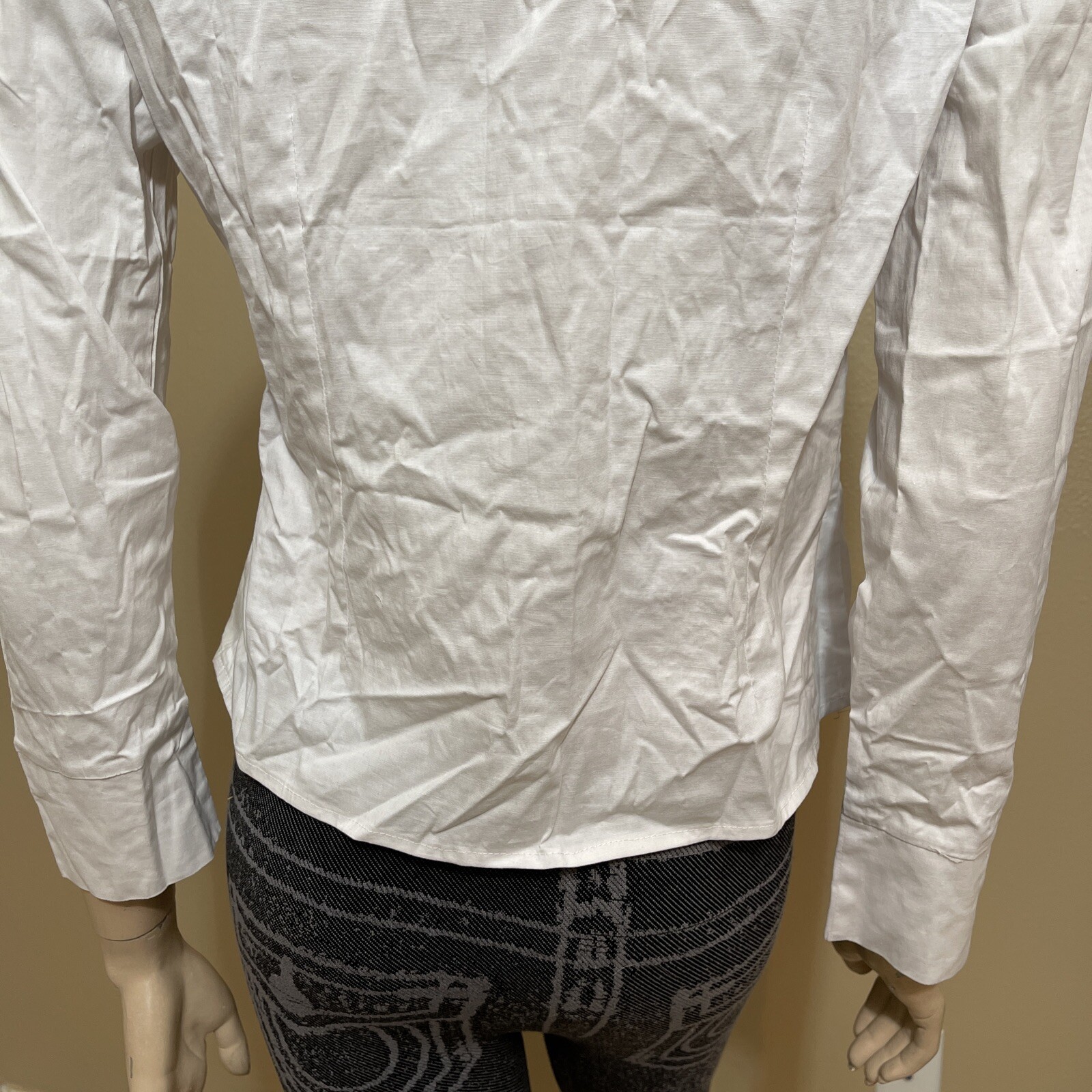 Women’s White Cotton Classic Casual Button Beaded Embroidered Size S Top Shirt