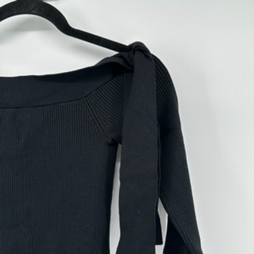 525 America Black Ribbed Knit Long Sleeve Top Women’s XS Shoulder Tie Detail