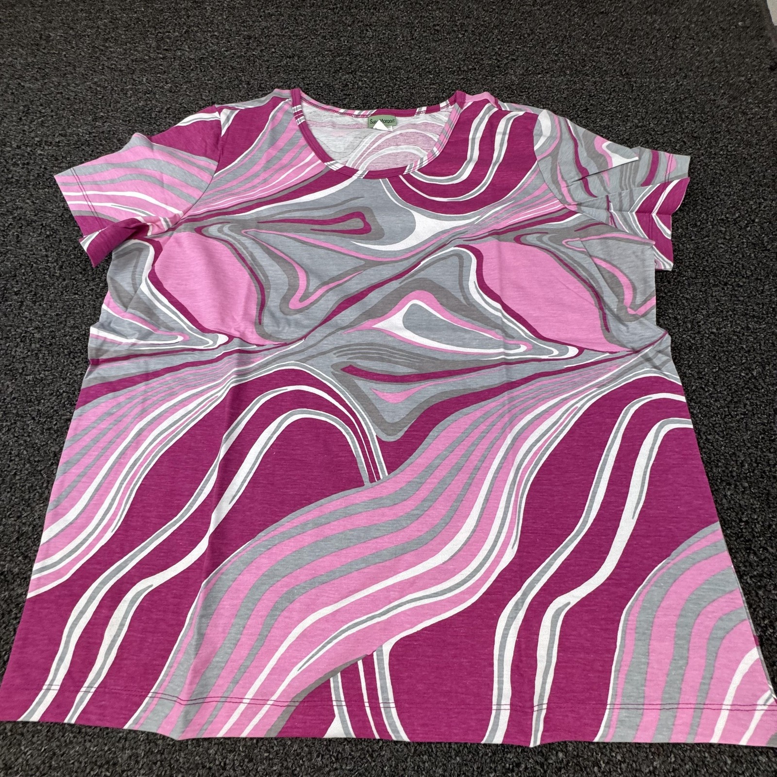 Sara Morgan Shirt Womens Extra Large Pink Gray Swirl Print Short Sleeve Top