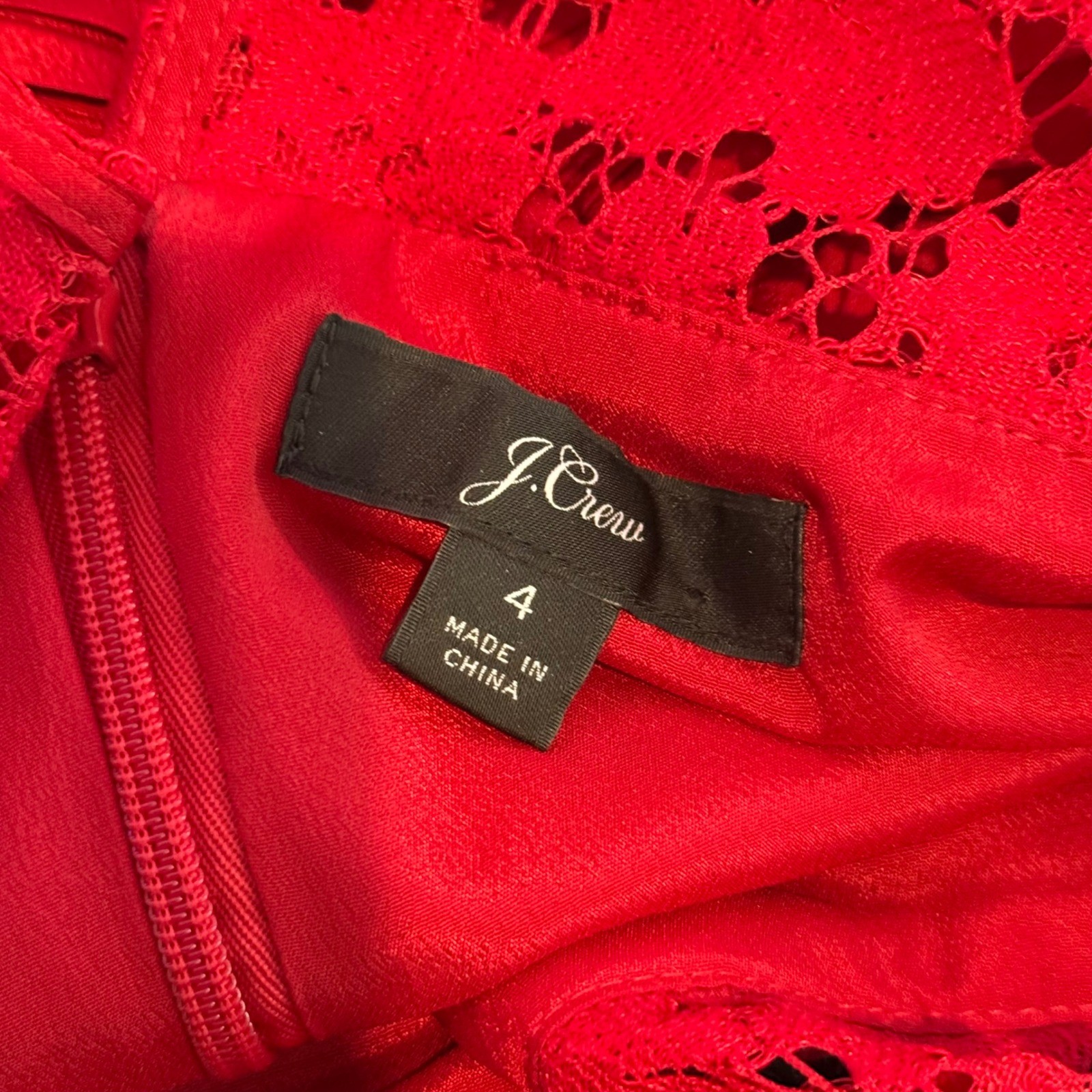 J.Crew Red Floral Lace Pleated Ruffle Top Size 4 Romantic Coquette Statement