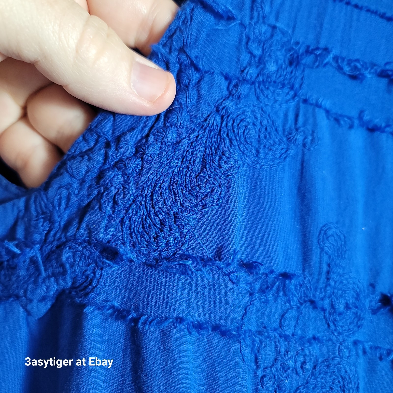 Vintage Sea Breeze Royal Blue Tunic Top Embroidered Gauze 100% Cotton M USA Made