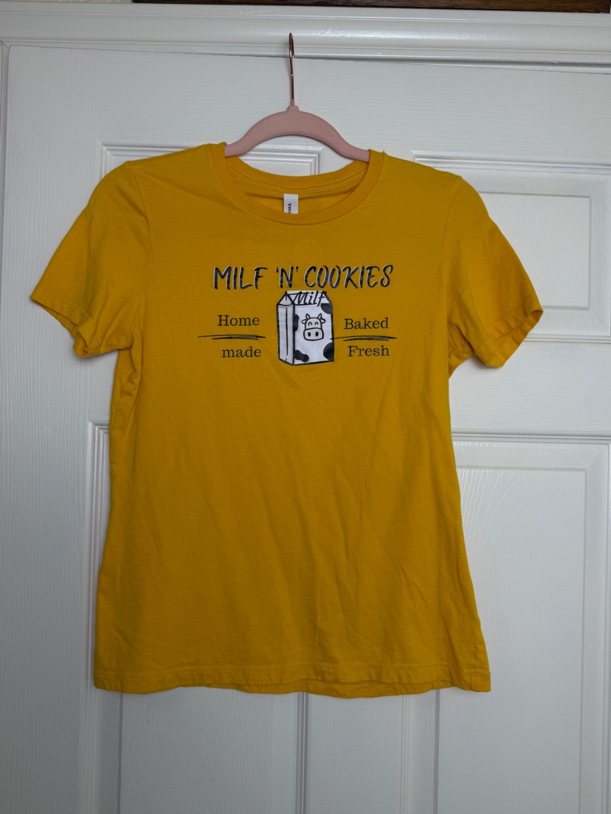 Bella Canvas Milk N Cookies Graphic T Shirt Women’s Small Mustard Yellow