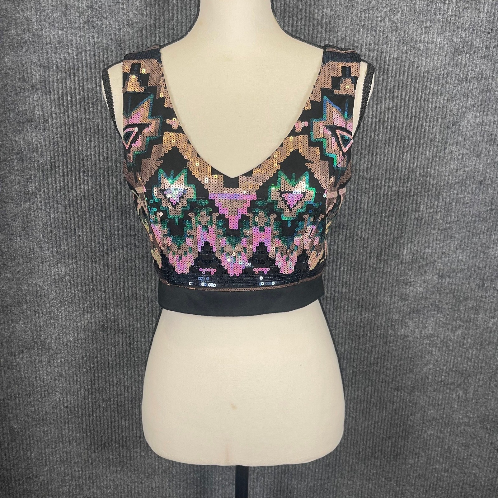 Say What Festival Rave Clubwear Cropped Top Bra Zip Back Sequin Multicolor Sz L