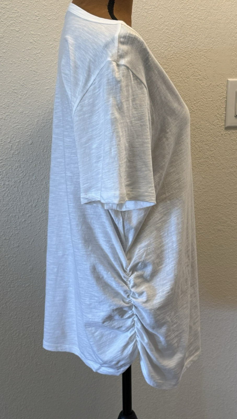 NWT Lane Bryant White V-Neck Tee Size 14/16 Side Ruched 100% Cotton Short Sleeve