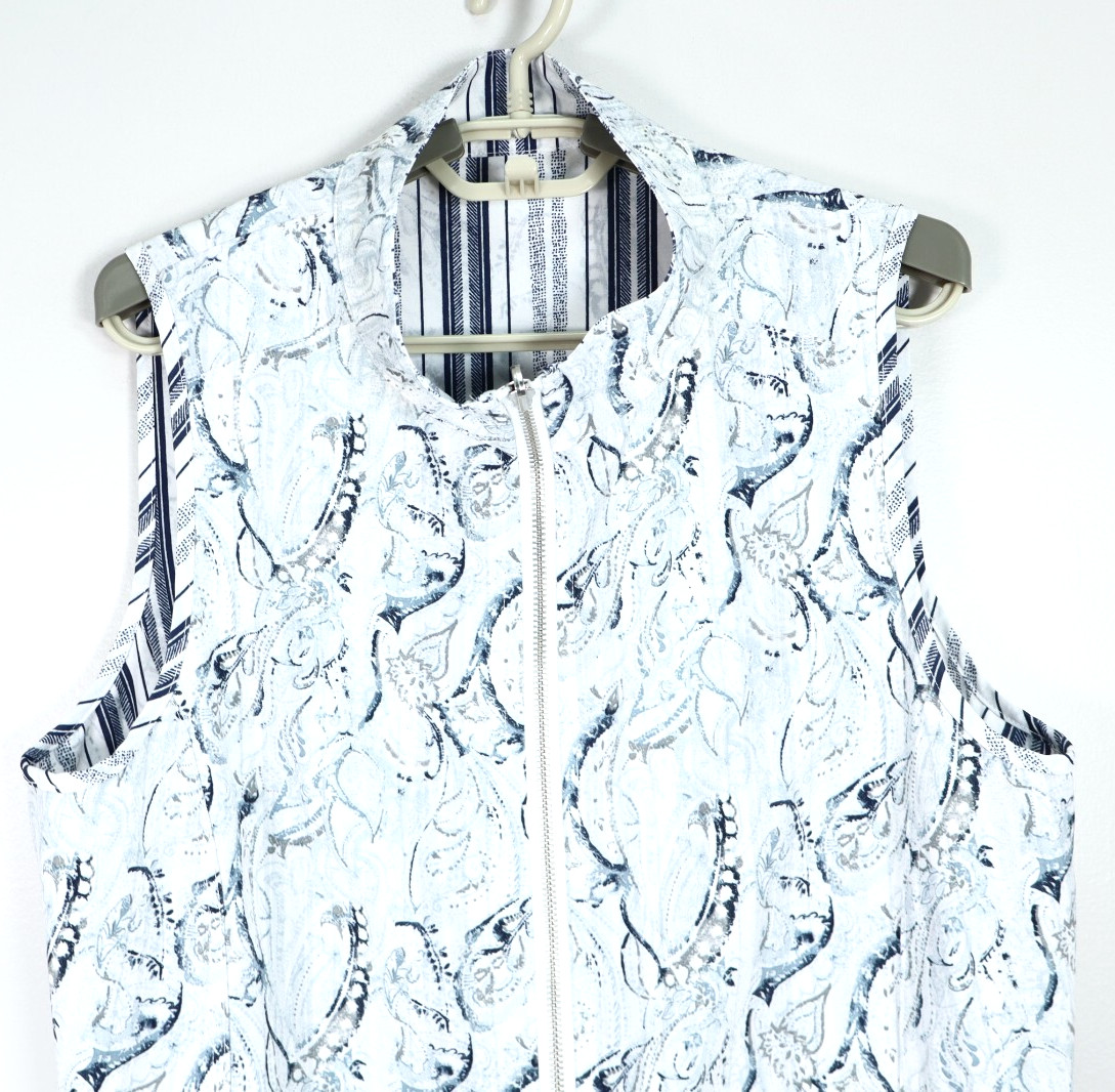 Women’s Polyester Vest Jacket Reversible Full Zip Striped Floral Pocket Size S L