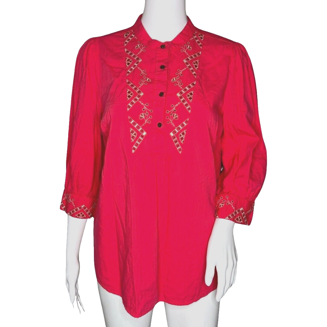 Knox Rose Shirt Womens Small Pink Floral Embroider Flower Boho Bohemian Peasant
