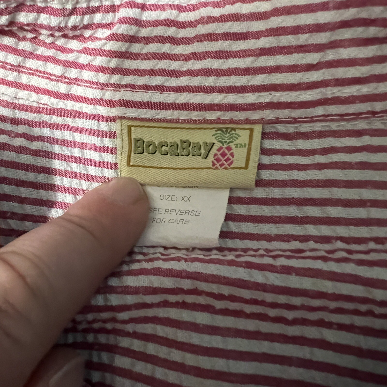 bocabay Polyester button down shirt Pink White Striped Short Hem size xx 2x