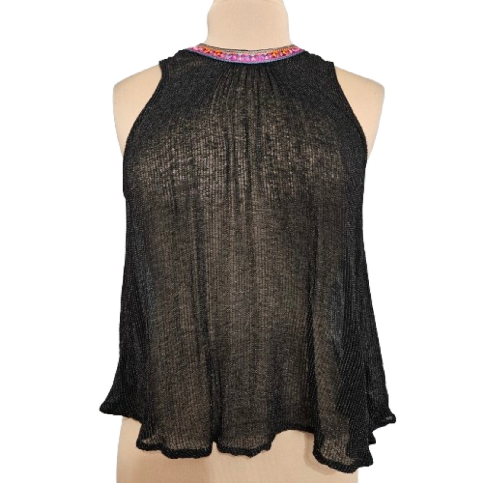 Y2K Boho Open Back Tassel Semi Sheer Top Embroidered Flowy Southwestern S Fairy