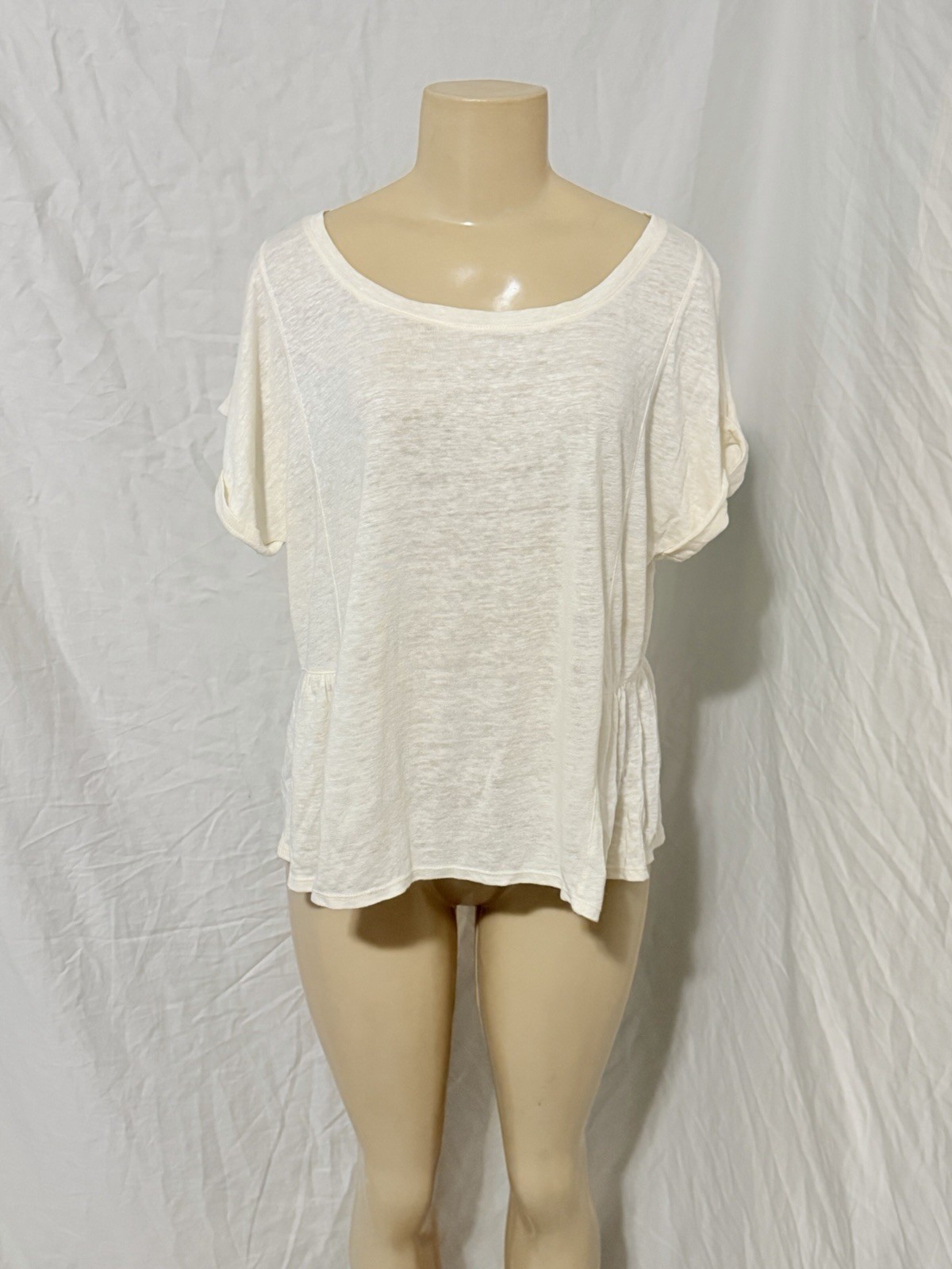 Madewell white cream linen blend peplum pleated back t shirt Summer S