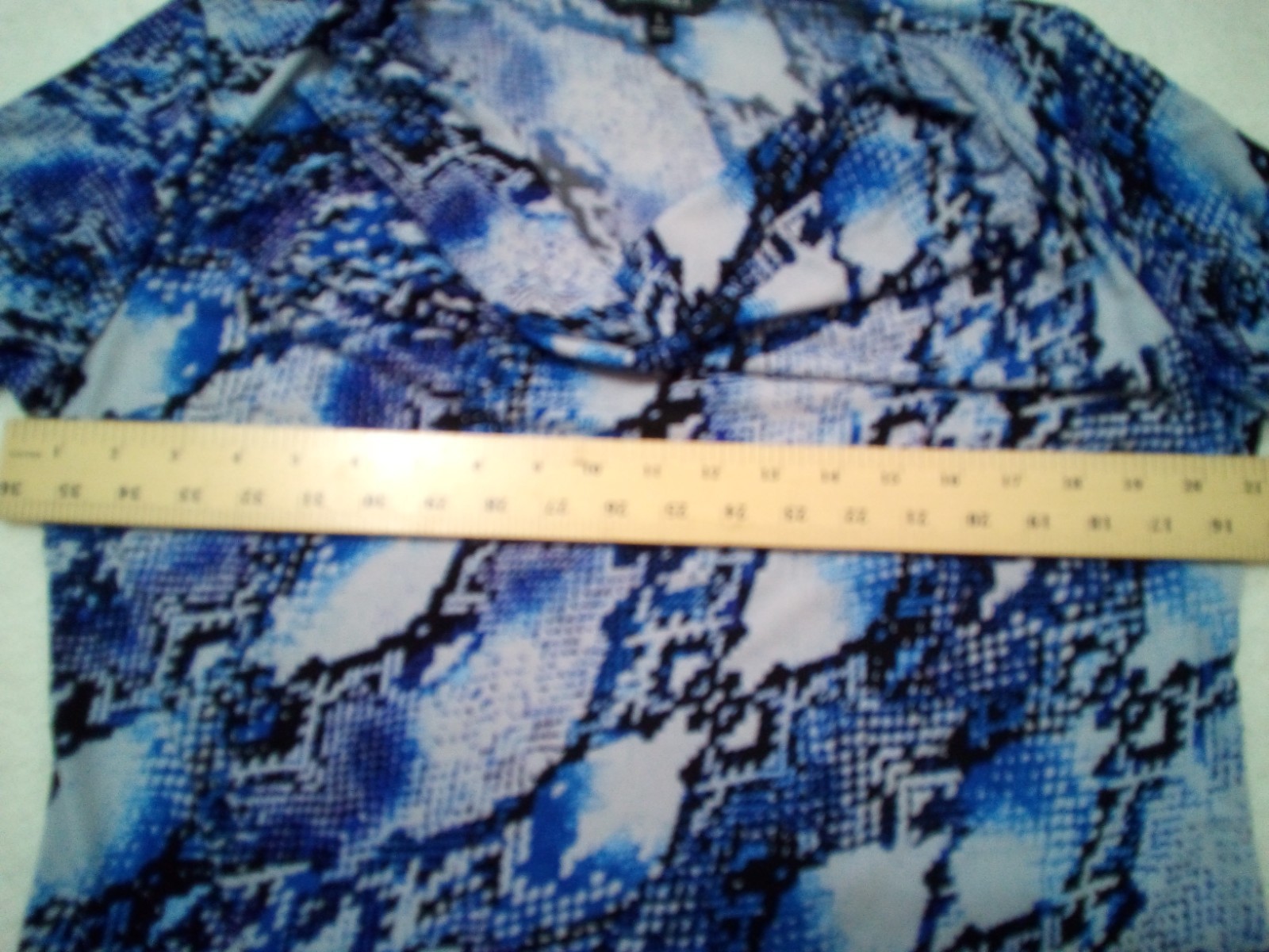 Ellen Tracy Top Women L Blue Purple Waterfall 3/4 Sleeve