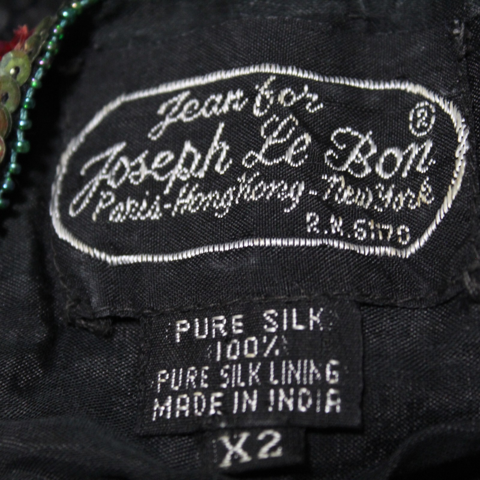 Joseph Le Bon 61170 Silk X2 2X Black Floral Sequin Blouse Shirt Top Long Sleeve