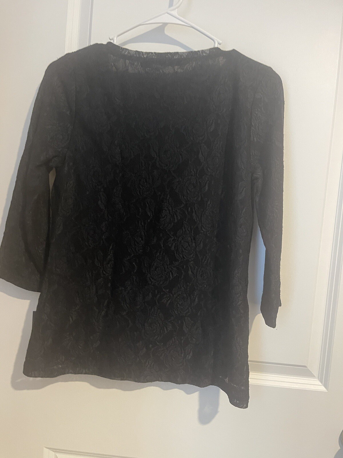 Liz Claiborne Size PM Lace Black Blouse Lined With 3/4 Sleeves Glam Feminin