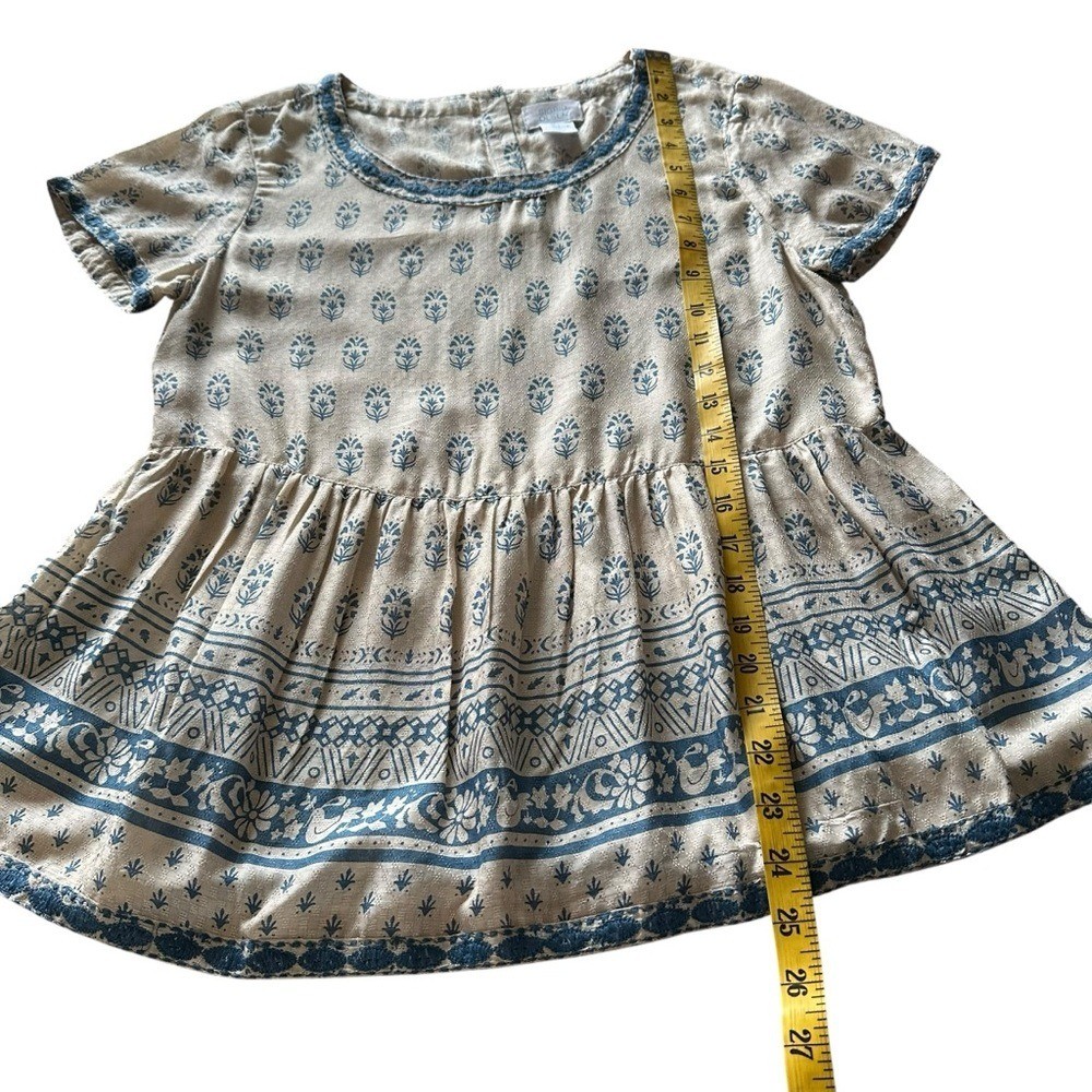 Sigrid Olsen Embroidered Modal Peplum Top Blue Cream Floral Boho Small NWOT