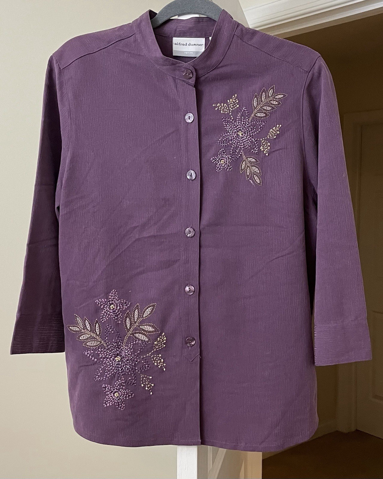 Alfred Dunner Top Purple Beaded Floral Vintage 90s Artsy Bohemian Women’s 14P XL