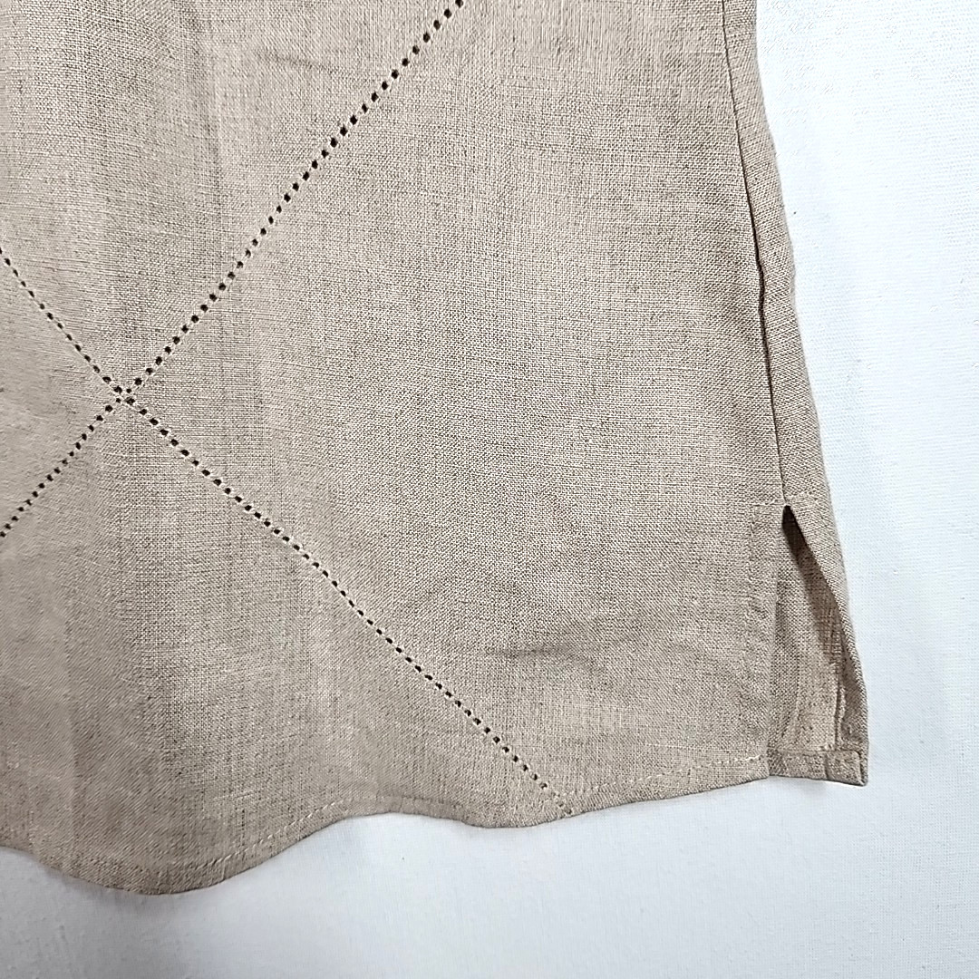 Edward Linen Popover Tunic Shirt Womens L Natural Beige 100% Irish Linen Blouse
