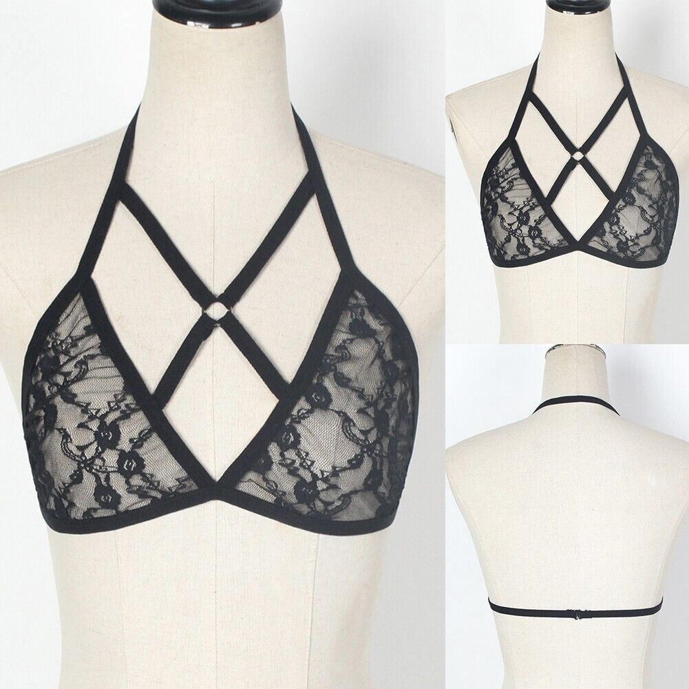 Sexy Women See Through Lace Bra Top Sheer Mesh Bralet Crop Top Blouse Tee Tops