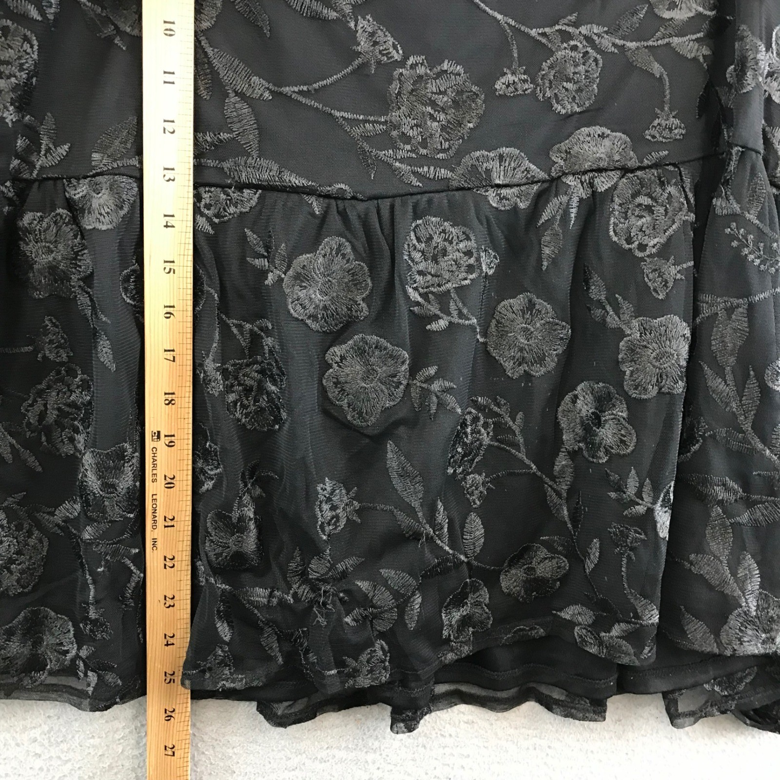 Arula Black Floral Sheer Overlay Square Neck Long Sleeve Blouse size B
