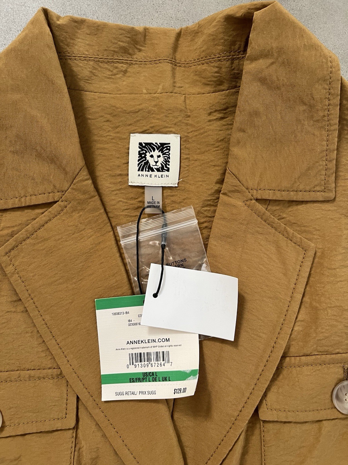 Anne Klein Sleeveless Blazer Vest Patch Pockets Bronze Size Large NWT